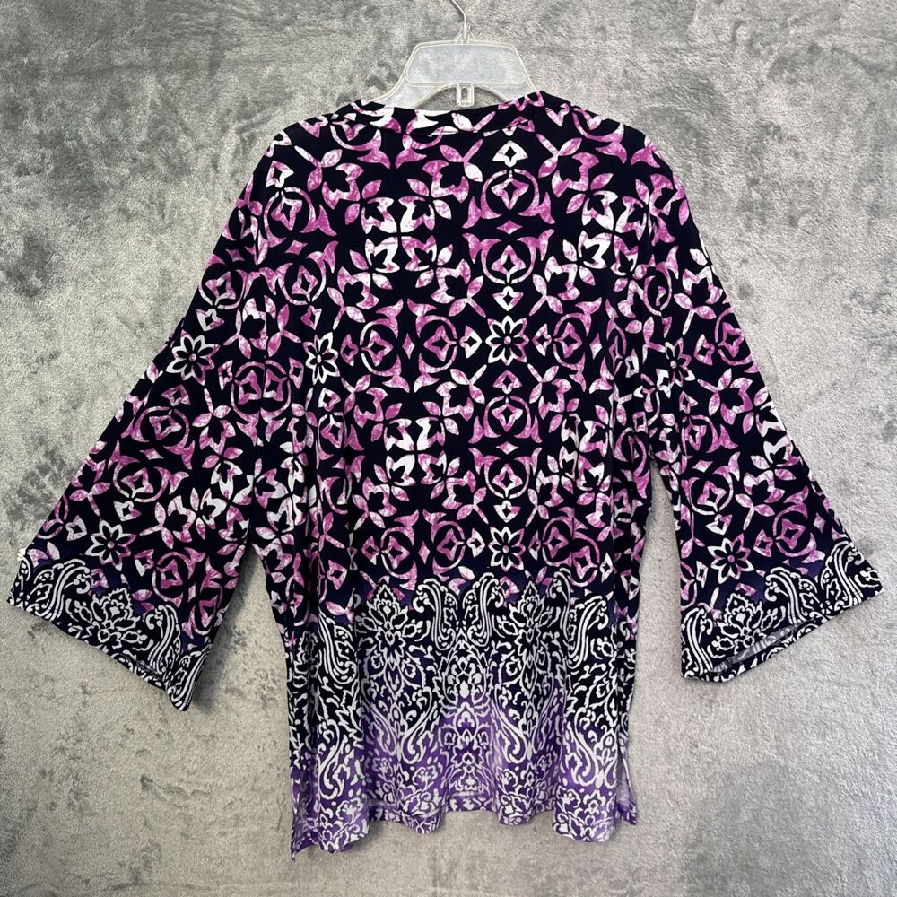 susan graver xl top tunic black pink multicolored geometric vneck 3/4 sleeve - Picture 8 of 9